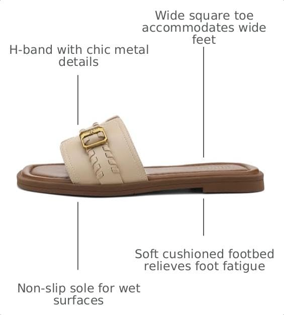 Image of UBFEN Womens Square Toe Flat Sandals Slides Dressy Comfortable for Beach