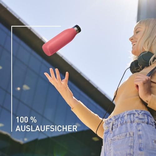 Emsa Bludrop Isolier-Trinkflasche, 0,5 Liter, 100% dicht, Quick-Press Verschluss, Ergonomischer 360° Trinkgenuss, 12h warm, 24h kühl… – Ansicht 2