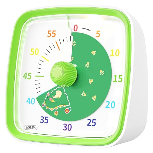 Yunbaoit Visueller Timer für Kinder & Erwachsene, 60 Minuten Dinosaurier Countdown Timer mit Stummer Flash Funktion, Zeitmanagement Tool für Klassenzimmer, Haus, Küche, Büro (Grün)
