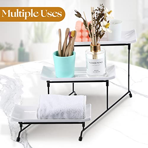 3 Pieces 3 Tier Serving Trays Rectangular 3 Tier Serving Platters Food Display Stand Collapsible Sturdier Metal Rack White Food Server Display Plate Rack For Entertaining Fruit Dessert Cupcake Party #TOP6