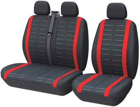 TOYOUN Universal Transporter Autositzbezüge Set für Transporter LKW Vorn, Sitzbezüge Fahrersitz 2er Beifahrersitzbank Schonbezüge Lieferwagen Vordersitzbezüg 1+2,Rot
