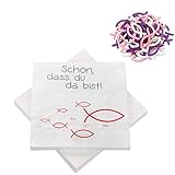 60 Stücke Holz Fische Deko und 20 Servietten Ichthys 'Schön,DASS du da bist!', Rosa Weiß Ichtus fische Dekoration für Taufe, Kommunion und Konfirmation Streuartikel Tischdeko andere Festliche Anlässe