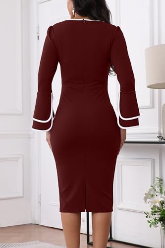 Image of Church Dress for Women Flared Sleeve Midi Pencil Dress Elegant Teacher Office Business Wear to Work Dresses