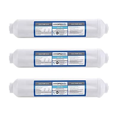 Hydronix ICF-10 Inline Post Activated Carbon Water Filter Replacement Cartridge with 1/4-Inch NPT for Refrigerator, Ice Maker, RO Reverse Osmosis System, 2000 Gallons - 1 Year Capacity (3 Pack)