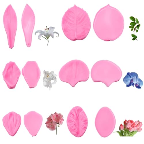 SUNNYCLUE 1 boîte de 12 moules à Pétales de Fleurs de 6 styles Moules en Silicone pour Pétales de Roses Feuilles Bonbons Sucre Gâteau Chocolat Fondant...