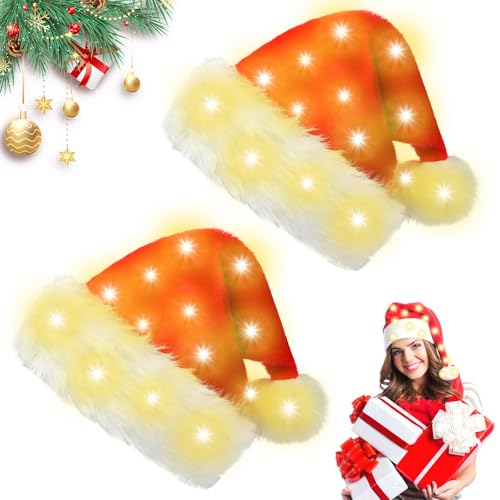LED Weihnachtsmütze, 2 Stück LED Plüsch-Weihnachtsmütze,...