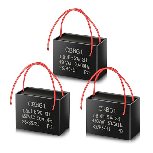 CBB61 450V AC 1.8uf 50/60HZ Capacitor,Condensador de arranque,Condensador de motor AC,adecuado para ventilador de techo,ventilador y campana extractora(Pack de 3)