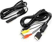 Cabo AV de 1,8 m para PS2 PS1 PS3, AV para RCA + Cabo de Força Energia Bipolar Tipo 8-1,5 Metros cabo CA compatível com PlayStation 1 2 3 IMPORT PREMIUM