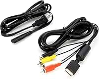 Cabo AV de 1,8 m para PS2 PS1 PS3, AV para RCA + Cabo de Força Energia Bipolar Tipo 8-1,5 Metros cabo CA compatível com PlayStation 1 2 3 IMPORT PREMIUM