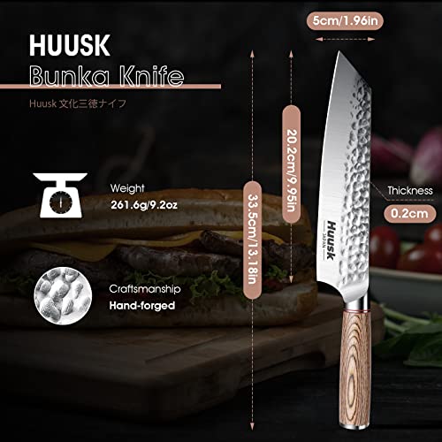 Huusk 8 Inch Kiritsuke Chef Knife Professional, High Carbon Steel Japanese Hand Forged Sushi Fish Knife, Ergonomic Pakkawood Handle - Father's Day for Men Women