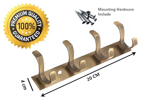 Image of Heavy Duty S Type Stainless Steel Cloth Hanger Suitable for Bathroom Bedroom Kitchen Wall Hook Rail Hanging Scarf Coat Keys Tie Towel Door Robe (Pack of 4, 4 Pin Antique)