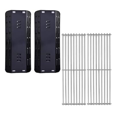 Votenli P9350A Porcelain Steel Heat Plate Shield and 67241 Cooking Grids Replacement for Dyna-Glo,Master Forge MFA350BNP, MFA350CNP,MFA350BNN,DGP350NP,DGP350SNP-D