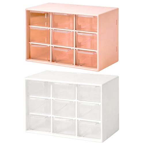 Image of Christmas Gifts 2Pack Small Drawer Organizer Craft Cabinet Storage 9Drawers Tiny Plastic Stackable Storage Box with Stickers for Sewing Bead Collection Makeup Jewelry Graduation Gifts