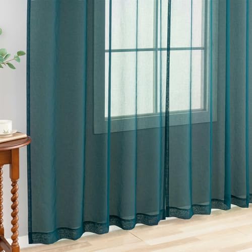 Image of Green Sheer Curtains 84 inch Length 2 Panels Set, Airy Soft-Touching Rod Pocket Voile Drapes for Living Room /Bedroom, Sheer Curtain Panels Set 84 inch Inches Long, Light Filtering, Each 52 inch W x 84 inch L