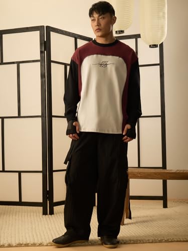 Image of The Souled Store Naruto Shippuden: Men and Boys Round Neck Colour Block Cotton Oversized Full Sleeve T-Shirts