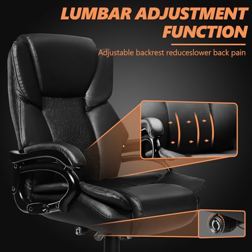 Image of Indulgear 500lbs Big and Tall Office Chair with Dual Rubber Wheel, Heavy Duty Office Chair for Low Back Pain Relief, Large Executive Desk Chair with Adjustable Lumbar Support