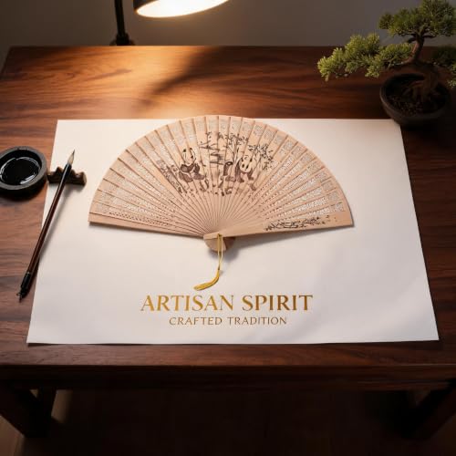 Chinese Traditional Wooden Folding Hand Fan with Hollow Carved Pattern, 9.1 x 15.8 In Vintage Lightweight Portable Hand Held,Exquisite Tassel Hand Fans for Wedding Home Party (Wood 1) - image 7