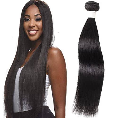 Misoun Human Hair Bundle Straight Unprocessed Brazilian Virgin Straight One Bundle 28inch Virgin Human Hair Weave Weft Extension Natural Black Color (100+/-5g)/pc Can be Dyed and Bleached