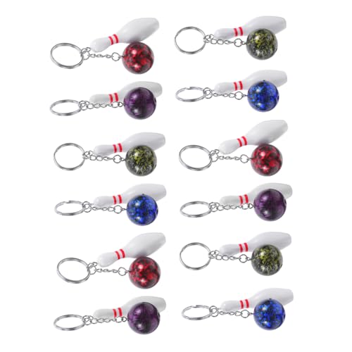 Porte-clés bowling miniatures Abaodam, lot de 12 pièces multicolores en plastique léger