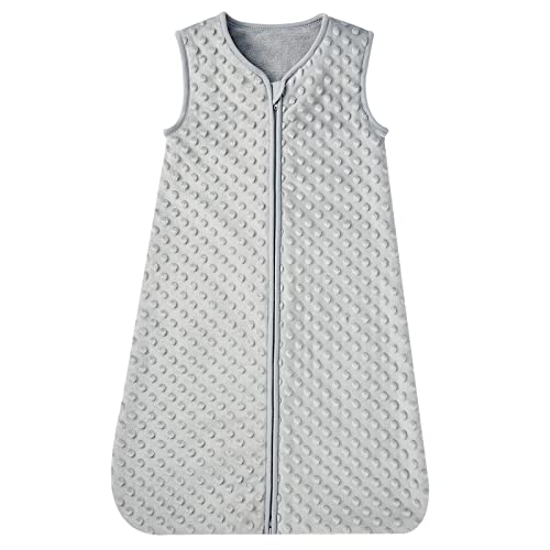 DaysU Minky Plush Baby Sleep Sack with Soothing Dots, Sleeveless Baby Sleeping Bag with 2-Way Zipper, Plush TOG 2.0 Sleep Sack for Infant Newborn 0-6 Months, Grey