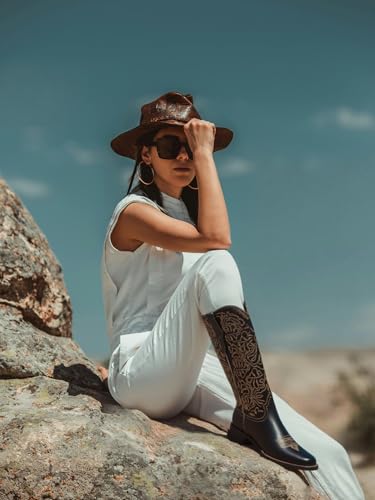 Image of Western Cowboy Boots for Women Knee High Cowgirl Boots with Classic Embroidered, Pointed Toe Chunky Heel Fashion Retro Classic Pull On Tall Boot Women Fall Winter