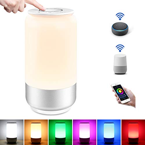LE WiFi Smart Bedside Table Lamp, Alexa and Google Home Compatible, Voice Control LED Night Light, Dimmable White & RGB Colour Changing Touch Lamp for Kids, Bedroom and More (2.4GHz Only)