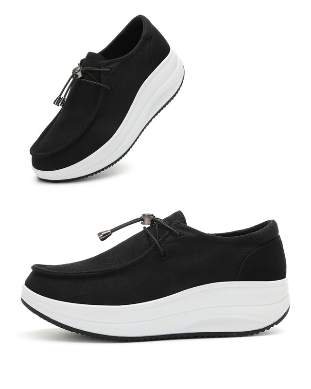 Women’s Orthopedic Platform Loafers – 2 Inch Rocker Sole Boat Shoes with Arch Support, Comfortable Slip-Ons for Walking, Work, Nurses, Standing All Day