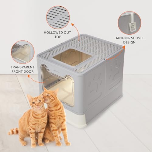 Amazon-Basics-Foldable-Covered-Cat-Litter-Box-with-Anti-Spill-Tray-Easy-Cleaning-Spacious-Design-Top-and-Side-Openings