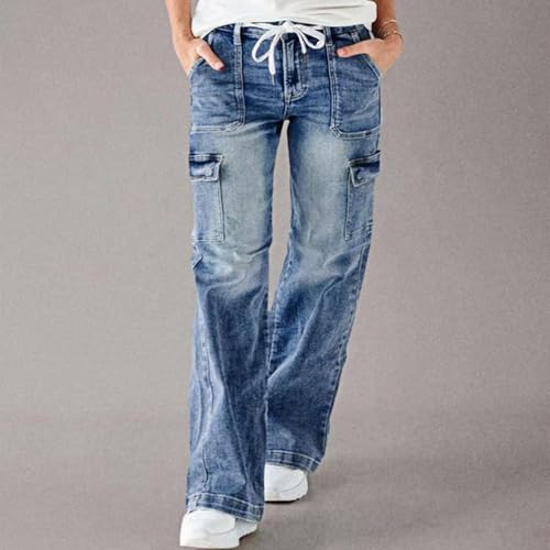Womens Cargo Jeans Baggy Straight Leg High Waisted Jeans Wide Leg Denim Cargo Pants Trendy Streetwear Trousers2