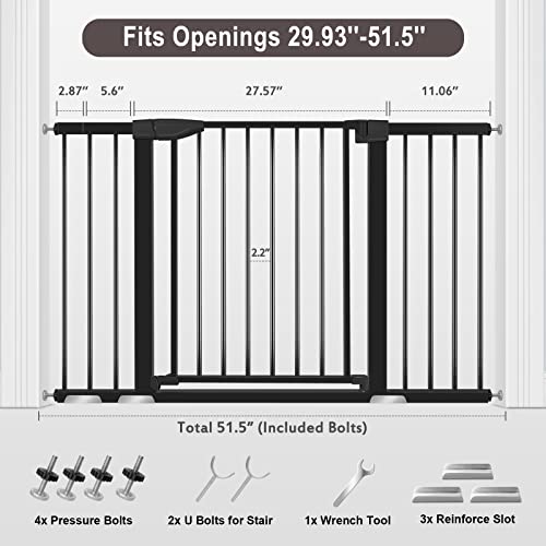 Yacul Baby Gate With Door, 29.93"-51.5" Extra Wide Pressure Mounted Dog Gates For Doorway Stairs, Wide Walk Thru Openings 23.6", Height 30", Black #TOP4