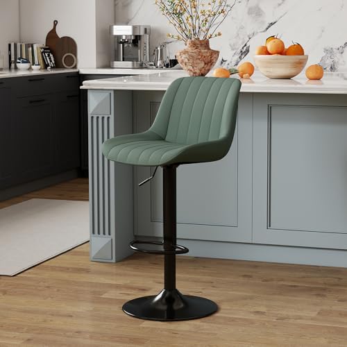 Image of Youhauchair Adjustable Faux Leather Bar Stools Set of 3, Green | Swivel, Counter Height, Back & Footrest, Armless, PU, Modern, Kitchen Island Stool, Upholstered Dining Room Chair