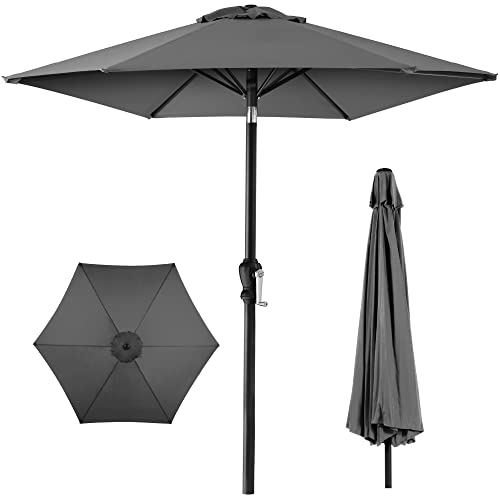 Best Choice Products 10ft Outdoor Patio Umbrella Outdoor Table Umbrella Yard Umbrella Market Umbrella with 6 Sturdy Ribs Push Button Tilt and Crank - Gray