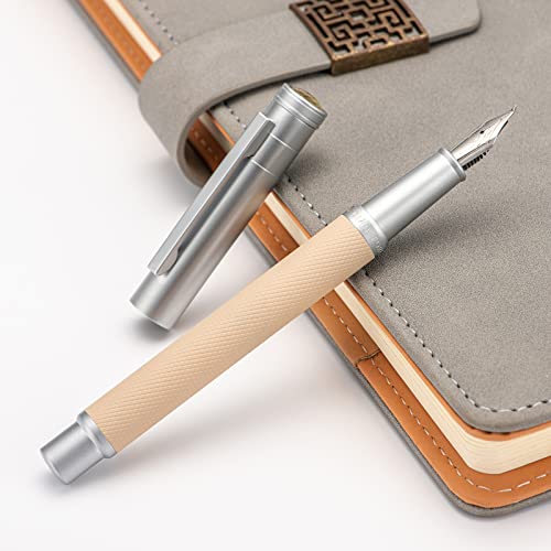 Image of Silver Birch Forest Aluminum Fountain Pen Bent Nib (Fine to Broad) with Metal Box Fude Pen Set By Asvine