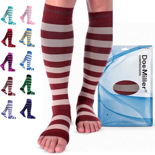 Image of Doc Miller Open Toe Compression Socks 15-20 mmHg for Women & Men, 1 Pair | Toeless Knee High, Wide Calf Stockings, Pregnancy, Varicose Veins, Shin Splints, Swelling, Recovery, Travel, Daily Wear