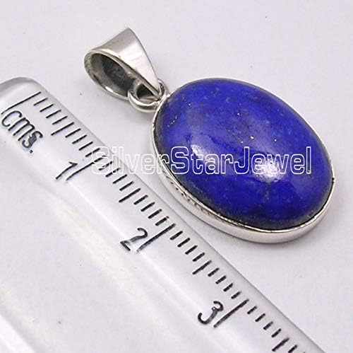 Solid Sterling Silver 13 x 18 mm Cabochon Lapis Lazuli Pendant 2.8 cm