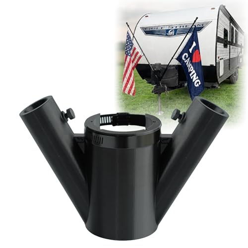 RV Flag Pole Mount Double Flag Pole Holder for Camper & Travel Trailer Quick No-Drill Mount for Tongue Jack Trailer Accessories & RV Essentials