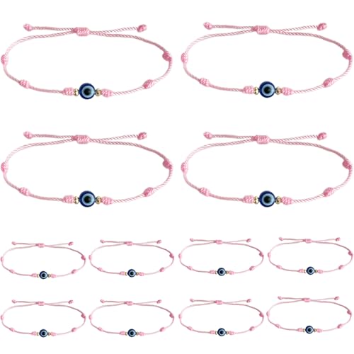 Image of BONITTER Evil Eye Protection Bracelet Set, 12 Pack Adjustable Red 7 Knot Lucky String Amulets, Black and Pink Friendship Bracelets for Women, Men, Boys, Girls (12, Red)