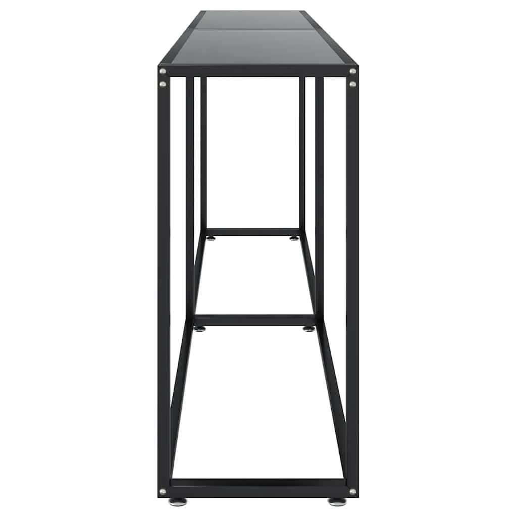 Tavolo consolle nero, 200 x 35 x 75,5 cm, in vetro, tavolo da corridoio | Tavolino sottile in vetro di sicurezza e metallo per corridoio e soggiorno, robusto e antiribaltamento.