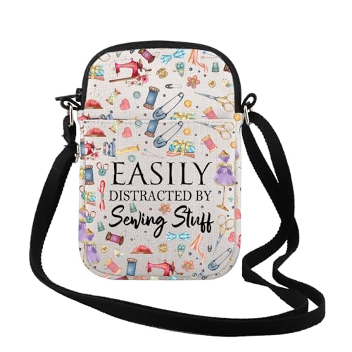 TSOTMO Sewing Gift Easily Distracted By Sewing Stuff Crossbody Bag Sewing Lover Gift Quilting Gift for Women