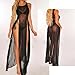 Bikini Swimsuit Cover Up Beachwear Coverup Side Split Long Kimonos Sleeveless Tank Beach Dress Bodycon See Through Dress (Black)