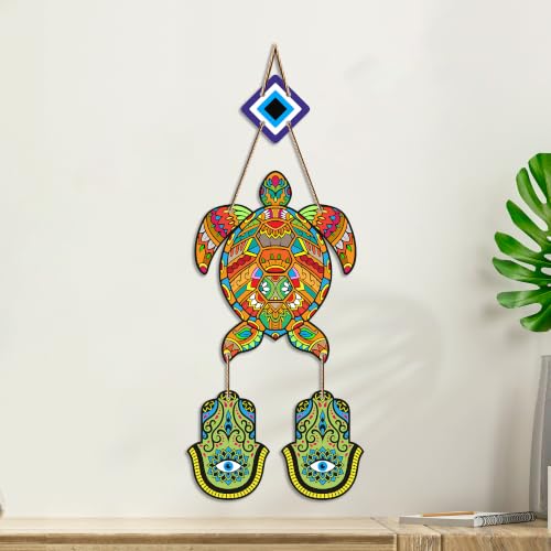 Image of Artvibes Sea Turtle Nazar Battu Wall Hanging for Home Entrance | Evil Eye MDF Decorative Wall Art | Positive Energy Vastu Decor for Living Room | Bedroom | Office & Main Door | Gift Item (WH 8544N)