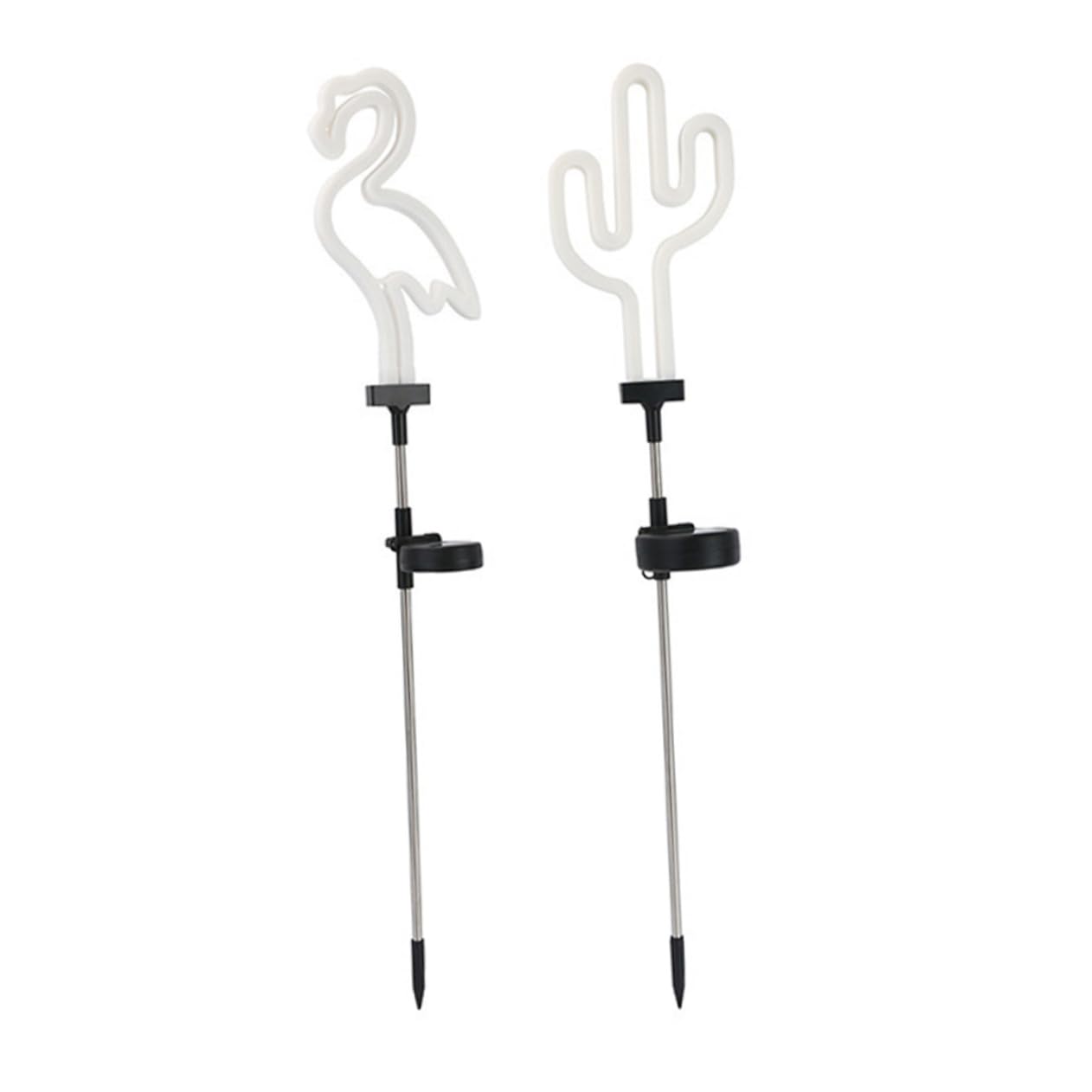 Milisten 2Pcs Solar Flamingo Cactus Garden Lights Outdoor Neon Decor Solar Pathway Lighting for Landscape Charming LED Solar Lights for Garden Decoration