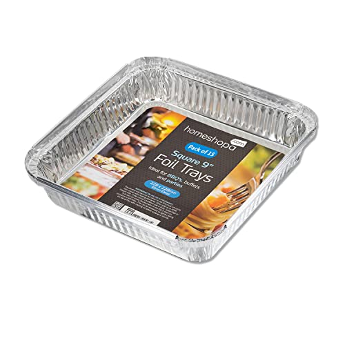 Homeshopa Aluminiumfolien-Tabletts, Einweg-Zinnfolienbehälter, am besten für Mahlzeitenzubereitung, Lebensmittelaufbewahrung, Backen, Braten, 22.9x22.9 cm, quadratisch (15) Cover
