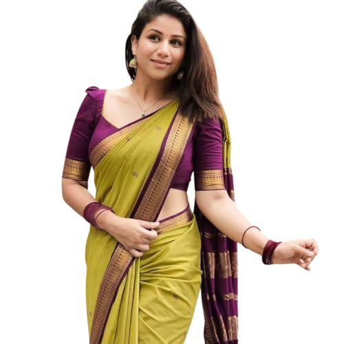 Image of ILAIYAAL CLOTHINGS Women's Pure Kalyani Cotton Silk Saree with Zari Border and Blouse Piece - Suitable For All Indian Occasions and Festivals 191