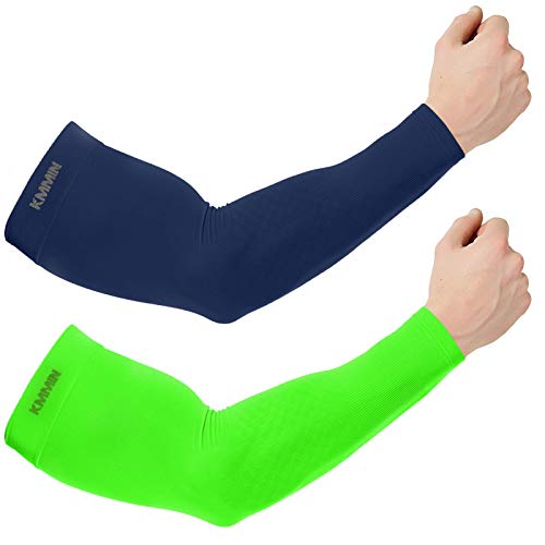 KMMIN Arm Sleeves, UV Protection Sleeves for Driving Cycling Golf Basketball Warmer Cooling Arm Sleeves UPF 50 Sunblock Protective Gloves for Men Women Adults Covering Tattoos(Navy+Green)