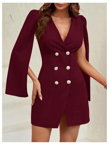 Image of Floerns Women's V Neck Double Breasted Cape Blazer Split Sleeve Elegant Blazer Dress