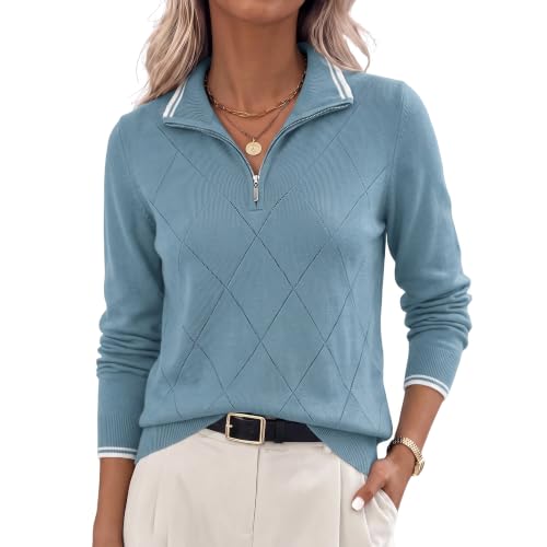 Image of JACK SMITH Quarter Zip Pullover Sweaters for Womens, Rib Polo Sweater Tops