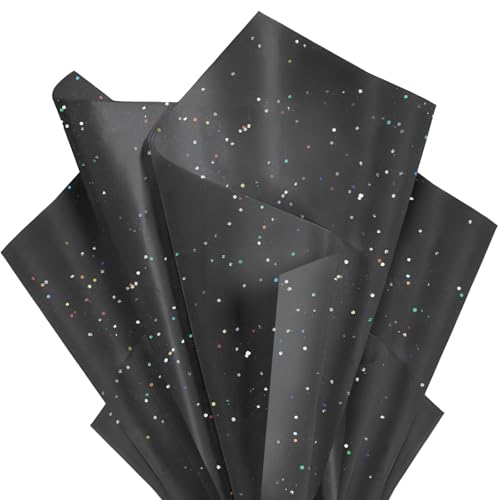 Image of Black Glitter Tissue Paper for Gift Bags 36 Sheets 14x20 Inch - Recyclable Wrapping Paper for Weddings, Birthdays, Party & Festival Decorations DIY Craft Supplies