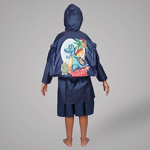 Image of THE CLOWNFISH Toon Caper Series Kid's Waterproof PvcLong Length Coat With Adjustable Hood & Extra Space For Backpack /Schoolbag Holding. Printed Plastic Pouch.