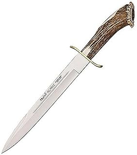 MUELA ALCARAZ-26S Genuine Red Stag Crown Antler Handle Hunting Knife with Leather Sheath - Muela